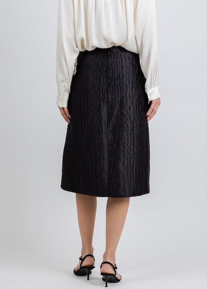 Simkhai Arla Floral Jacquard Midi Skirt in Black available at Barbara Katz