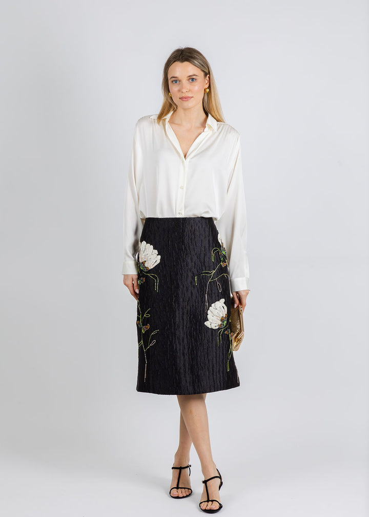 Simkhai Arla Floral Jacquard Midi Skirt in Black available at Barbara Katz