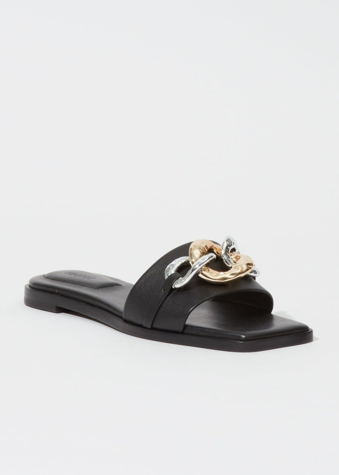 Simkhai Arlo Chain Leather Flat Slides in Black available at Barbara Katz