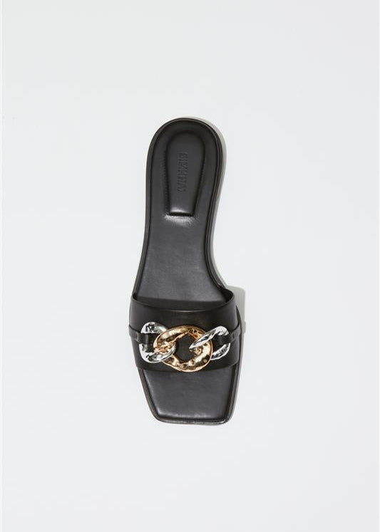 Simkhai Arlo Chain Leather Flat Slides in Black available at Barbara Katz