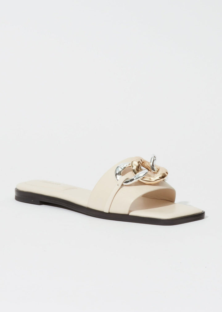 Simkhai Arlo Chain Leather Flat Slides in Cream available at Barbara Katz