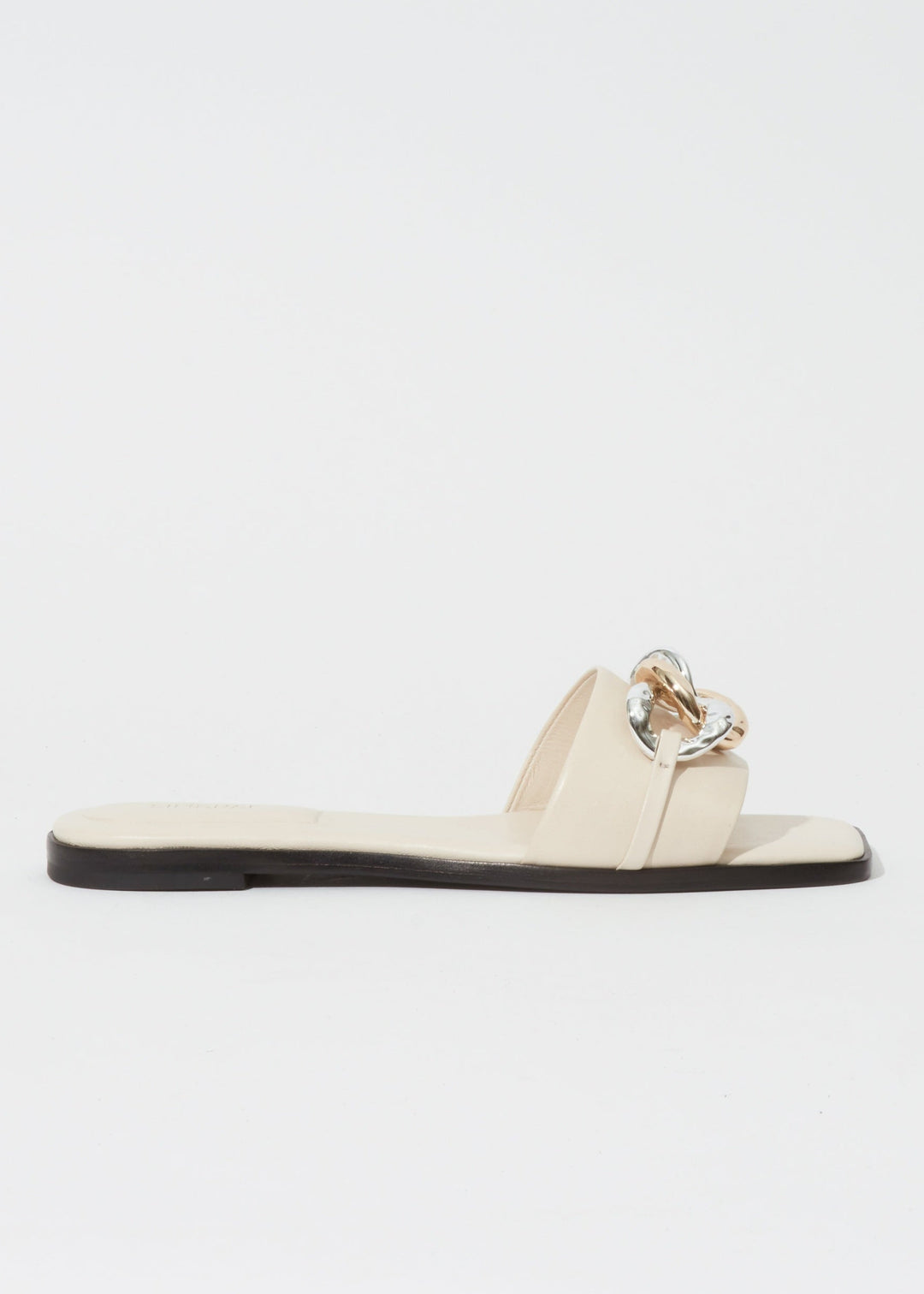 Simkhai Arlo Chain Leather Flat Slides in Cream available at Barbara Katz