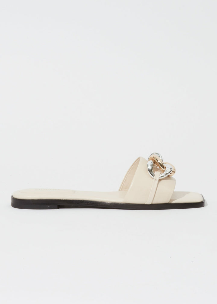 Simkhai Arlo Chain Leather Flat Slides in Cream available at Barbara Katz