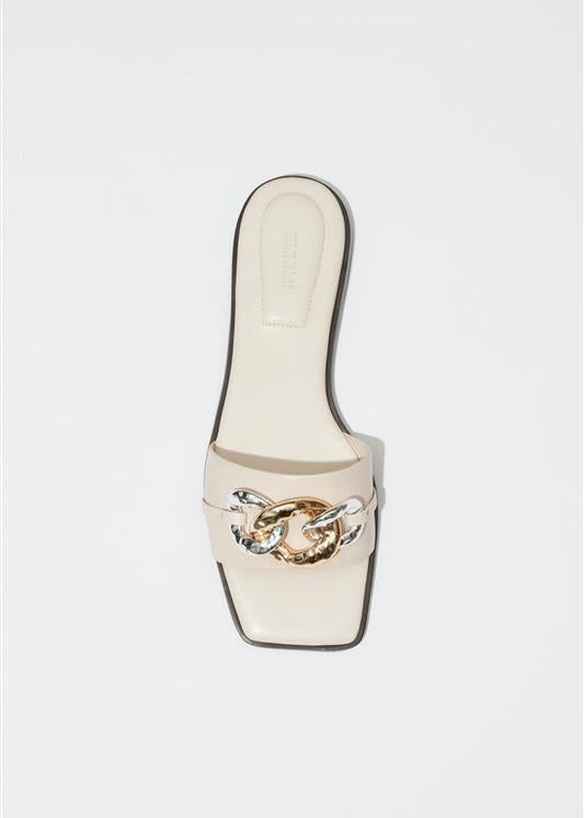 Simkhai Arlo Chain Leather Flat Slides in Cream available at Barbara Katz