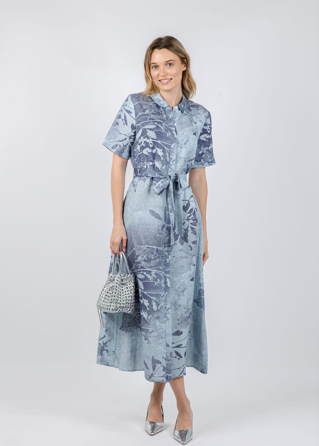 Simkhai Audria Belted Dress in Sky Floral available at Barbara Katz