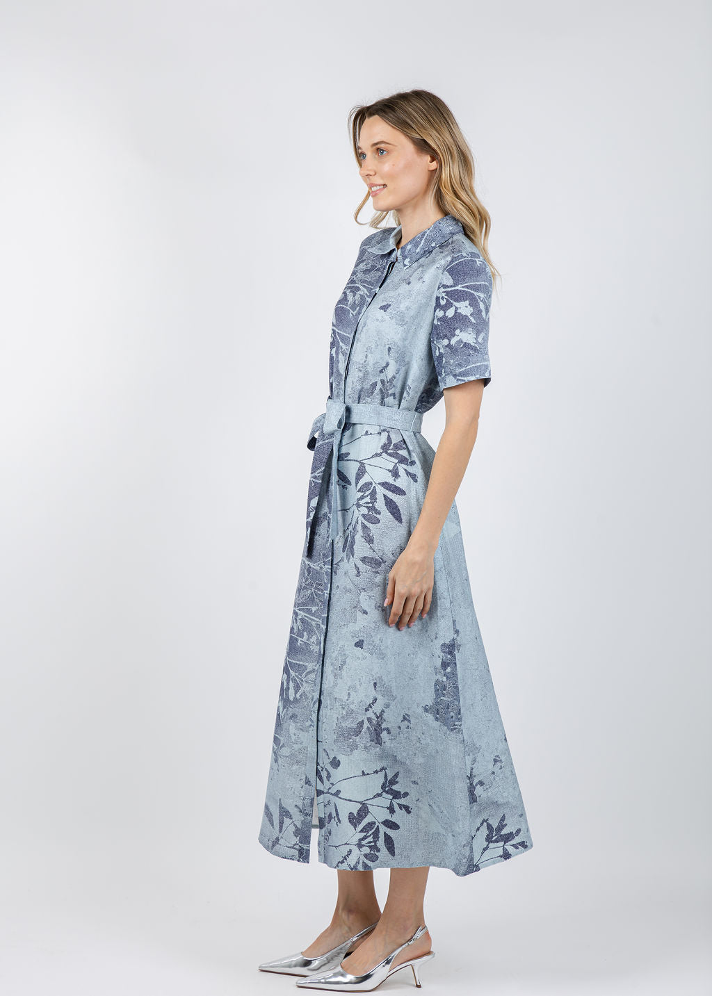 Simkhai Audria Belted Dress in Sky Floral available at Barbara Katz