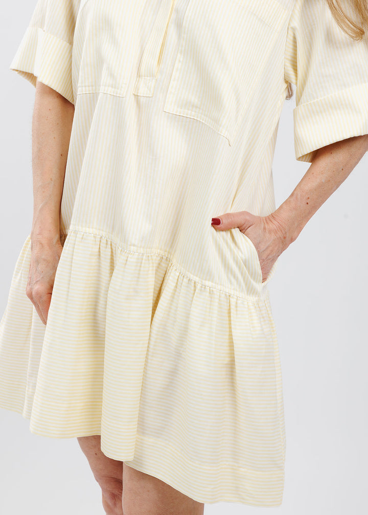 Simkhai Cris Short Sleeve Shirt Dress in Buttercream Stripe available at Barbara Katz