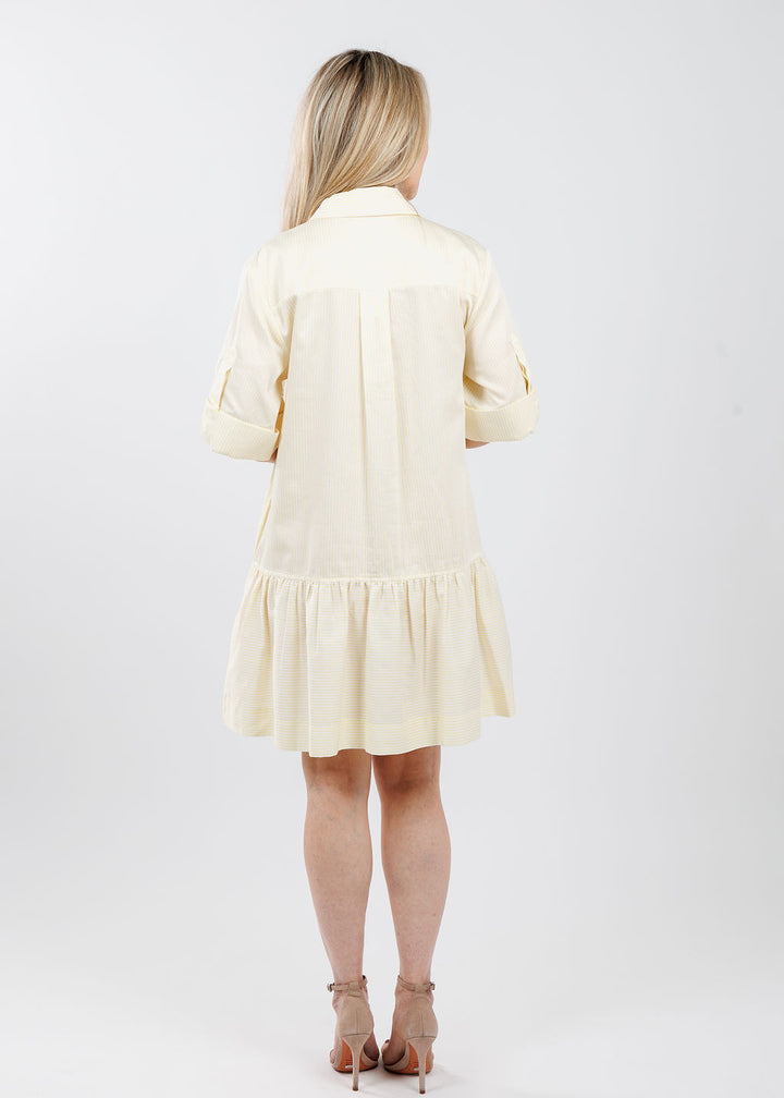 Simkhai Cris Short Sleeve Shirt Dress in Buttercream Stripe available at Barbara Katz