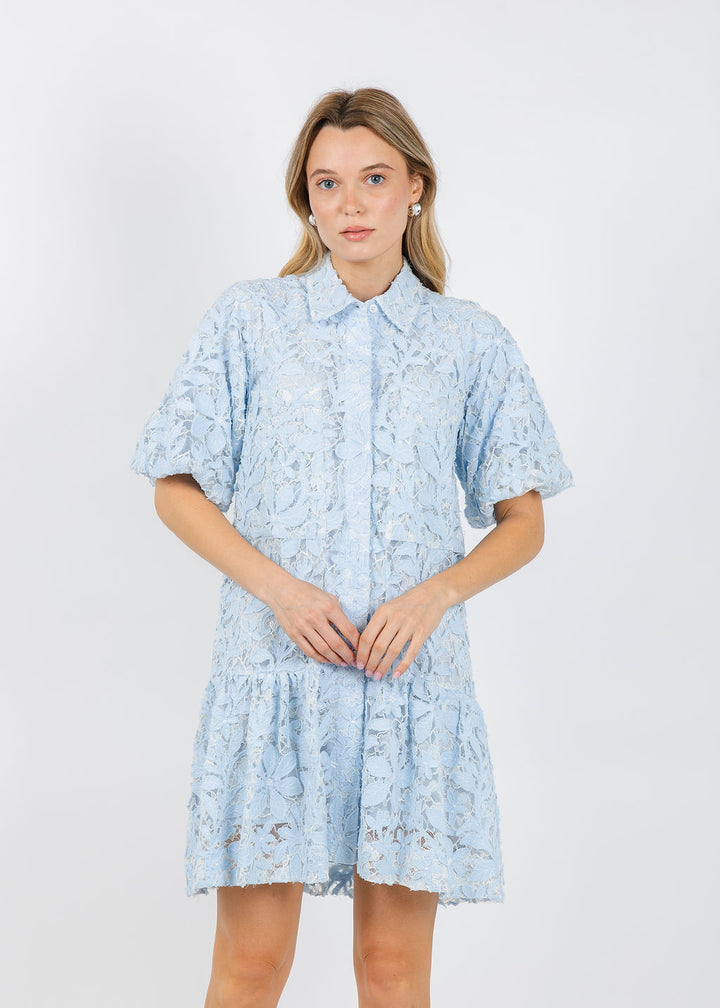 Simkhai Crissy Cotton Lace Mini Dress in Celeste Multi available at Barbara Katz