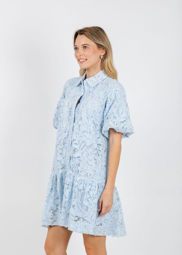 Simkhai Crissy Cotton Lace Mini Dress in Celeste Multi available at Barbara Katz