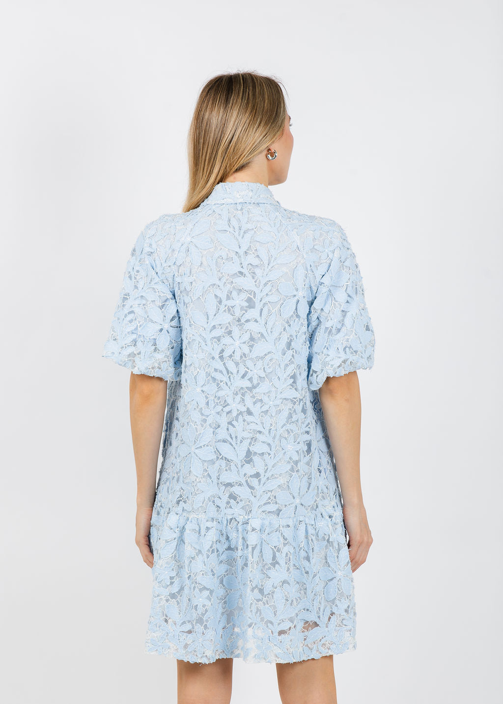Simkhai Crissy Cotton Lace Mini Dress in Celeste Multi available at Barbara Katz
