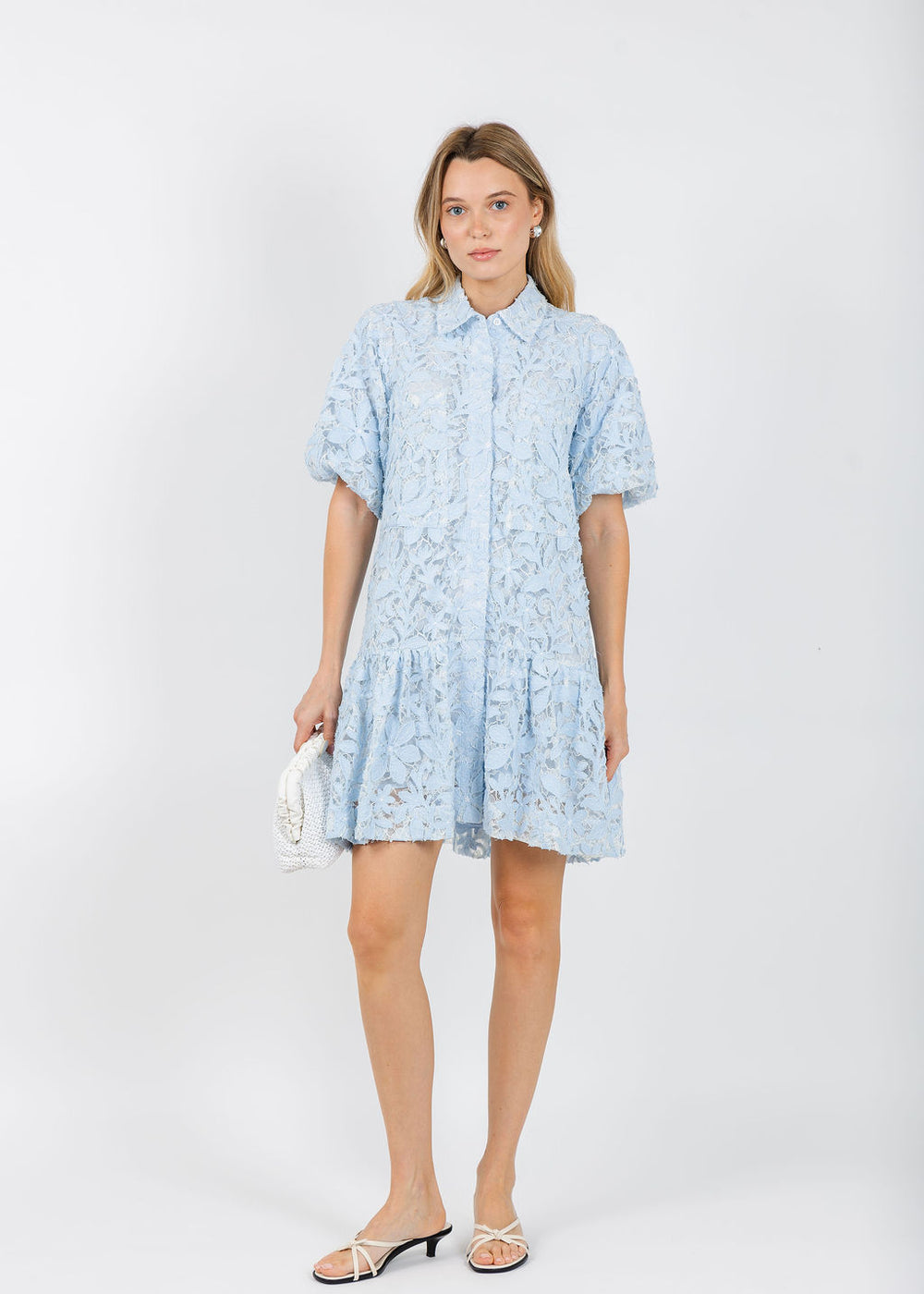 Simkhai Crissy Cotton Lace Mini Dress in Celeste Multi available at Barbara Katz