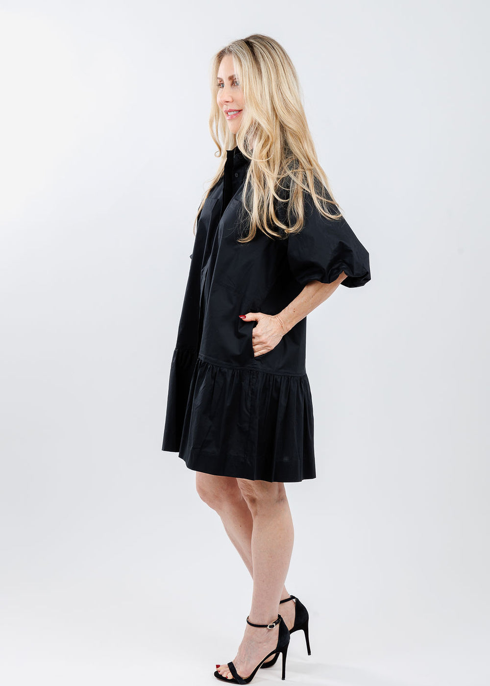 Simkhai Signature Crissy Cotton Poplin Dress in Black available at Barbara Katz