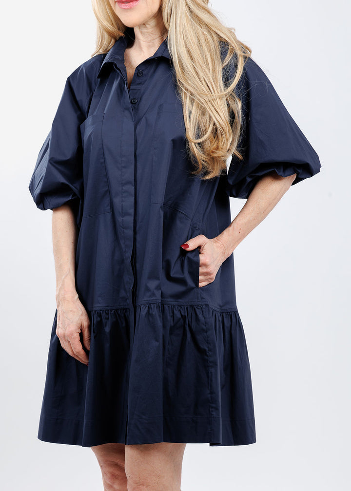 Simkhai Signature Crissy Cotton Poplin Shirt Dress in Midnight Blue available at Barbara Katz