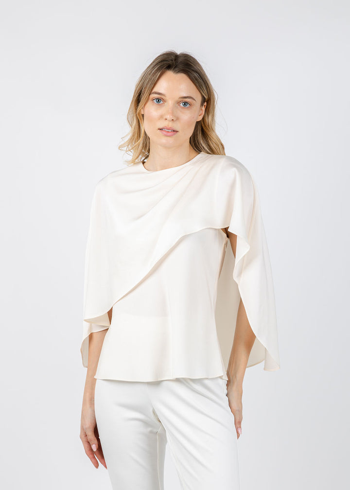 Simkhai Eliora Draped Satin Cape Top in Cream available at Barbara Katz