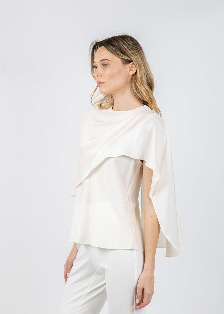 Simkhai Eliora Draped Satin Cape Top in Cream available at Barbara Katz