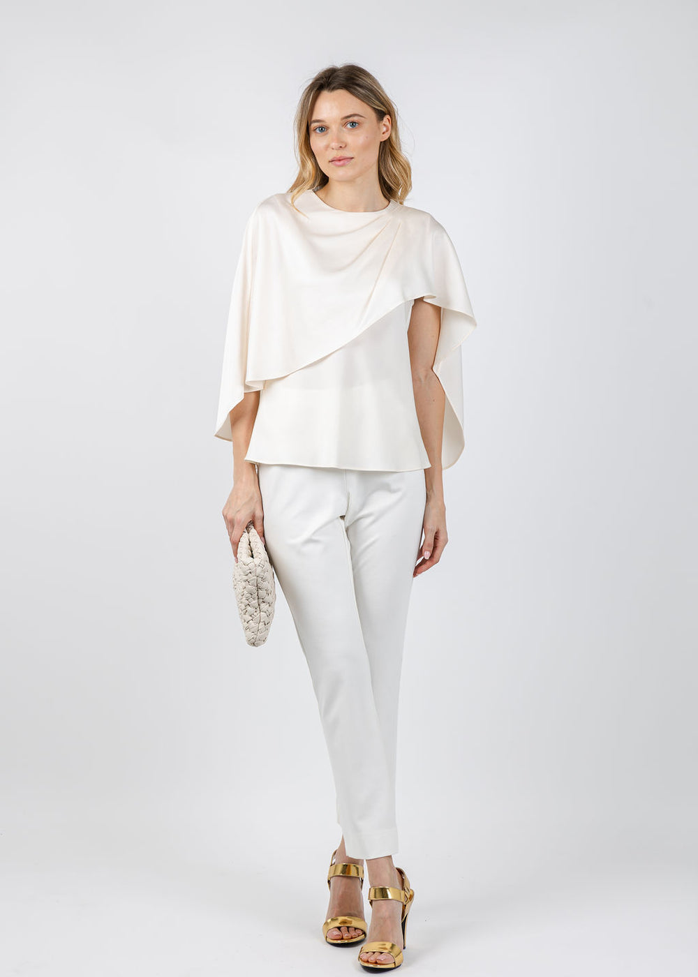 Simkhai Eliora Draped Satin Cape Top in Cream available at Barbara Katz