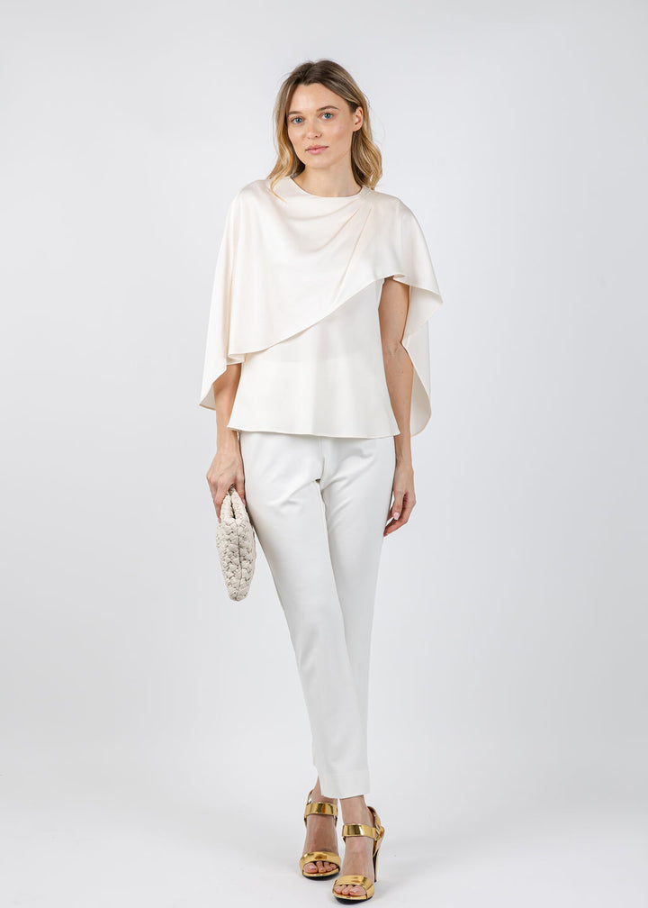 Simkhai Eliora Draped Satin Cape Top in Cream available at Barbara Katz