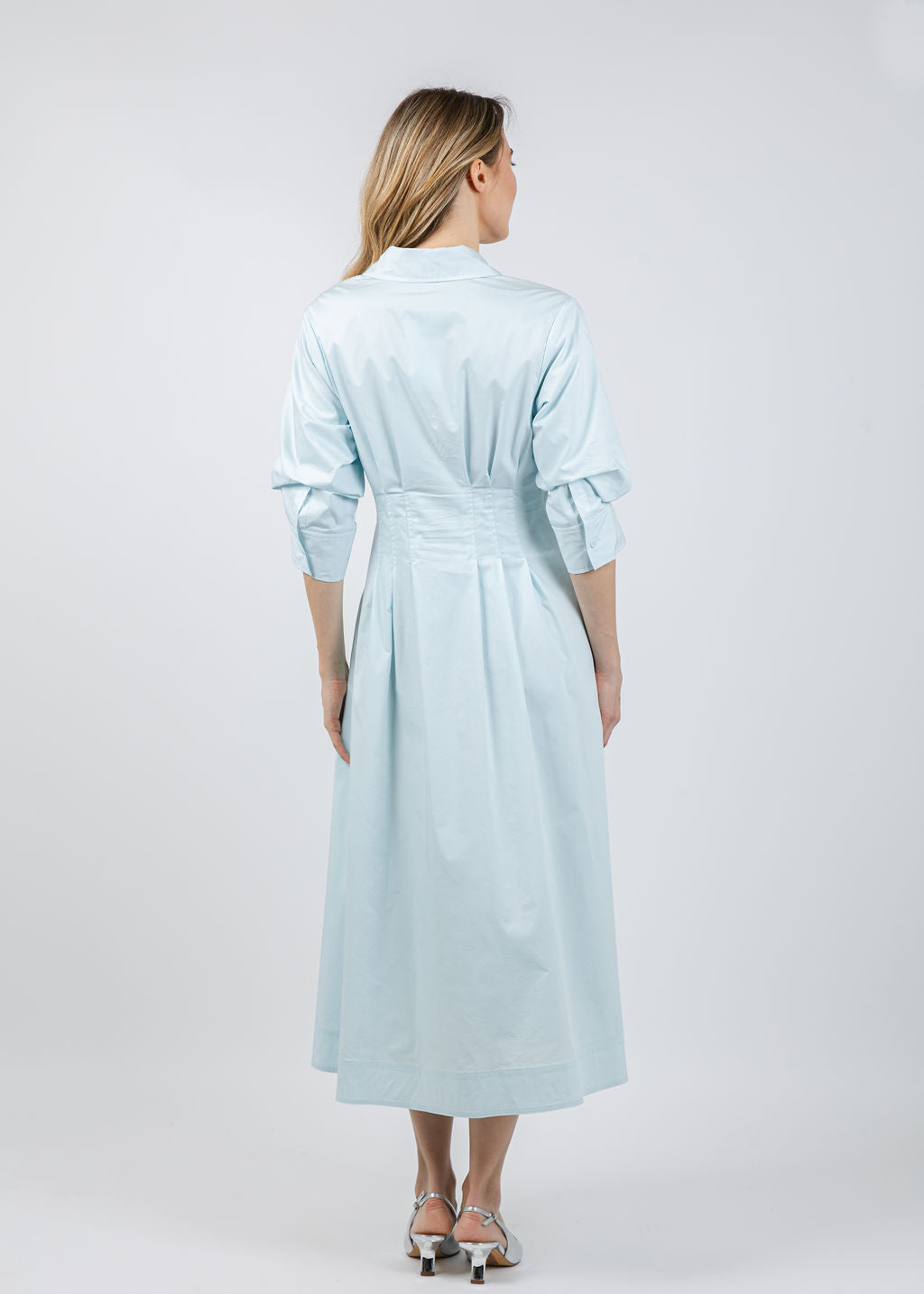 Simkhai Jazz Pintuck Midi Dress in Sky available at Barbara Katz