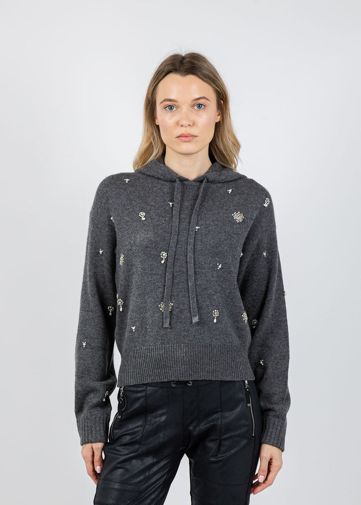 Simkhai Karmen Embellished Hoodie in Charcoal Grey available at Barbara Katz