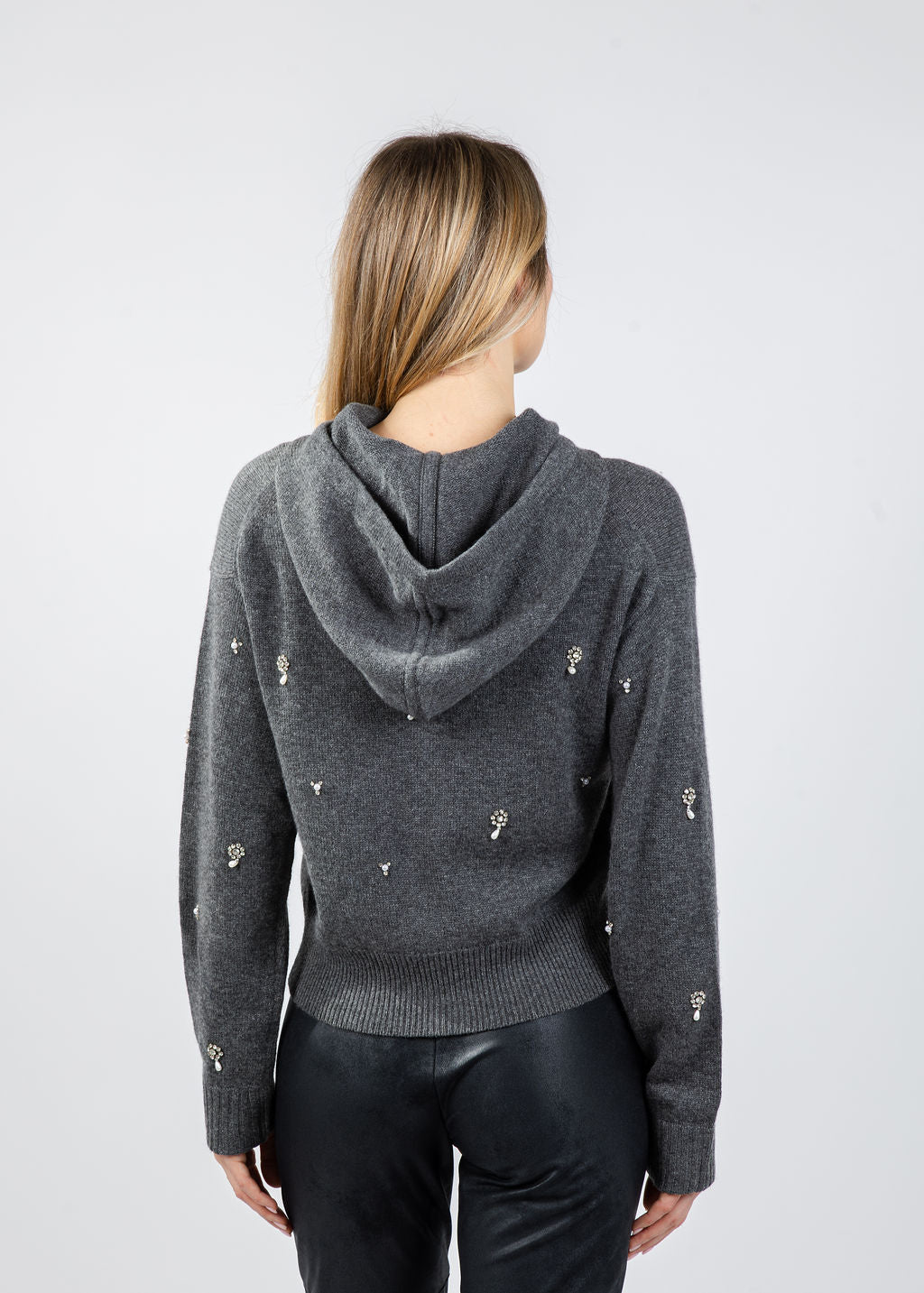 Simkhai Karmen Embellished Hoodie in Charcoal Grey available at Barbara Katz