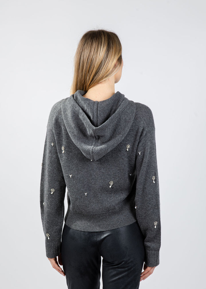 Simkhai Karmen Embellished Hoodie in Charcoal Grey available at Barbara Katz