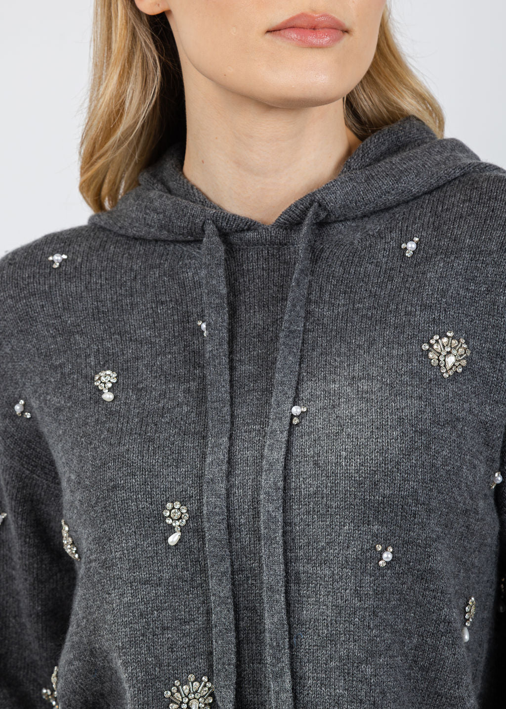 Simkhai Karmen Embellished Hoodie in Charcoal Grey available at Barbara Katz