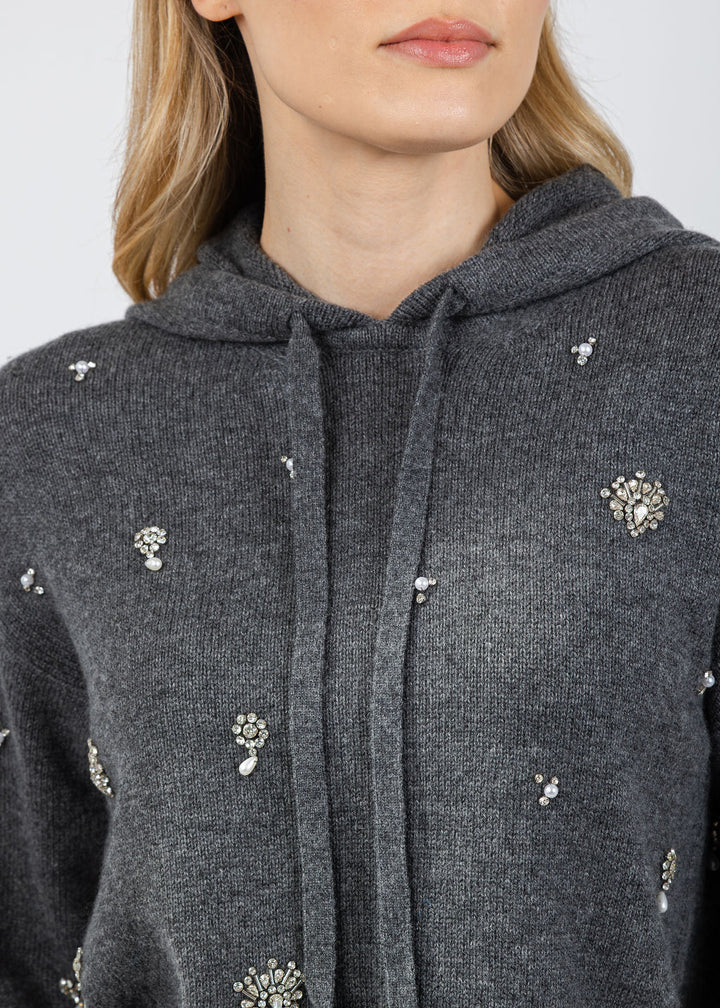 Simkhai Karmen Embellished Hoodie in Charcoal Grey available at Barbara Katz