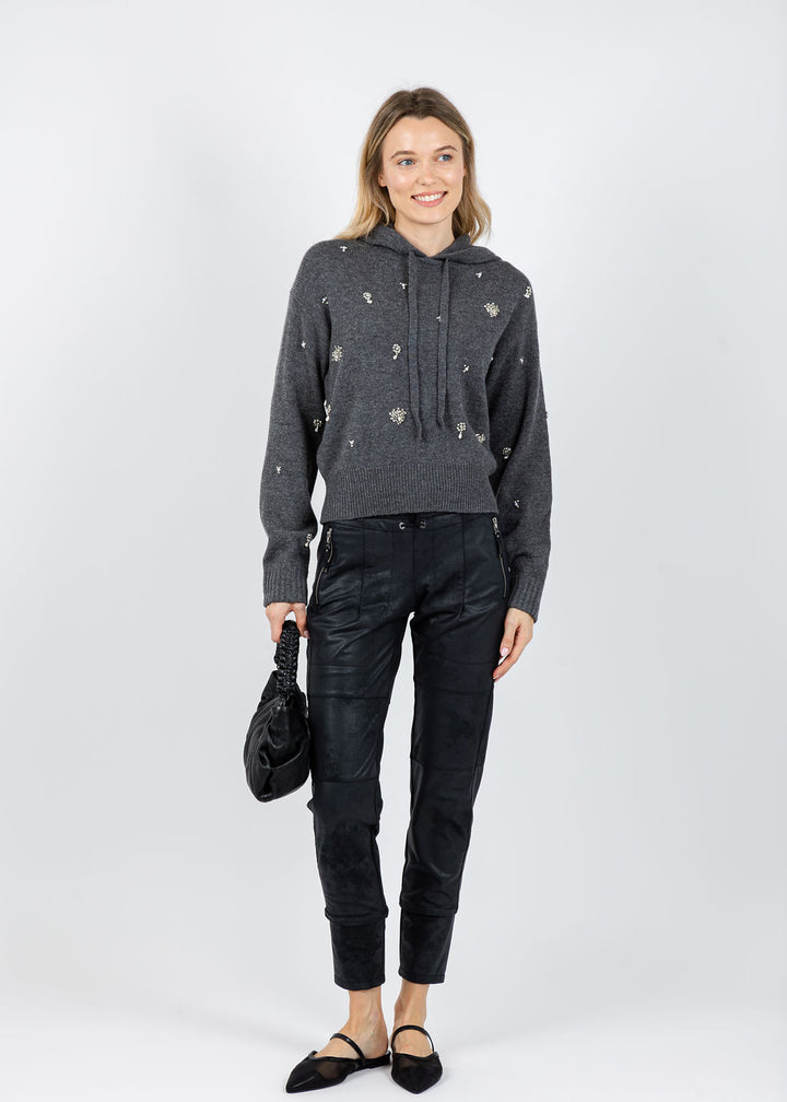 Simkhai Karmen Embellished Hoodie in Charcoal Grey available at Barbara Katz