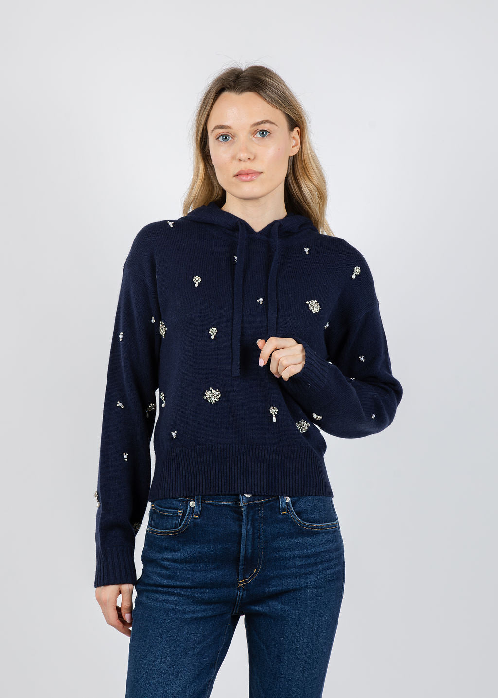 Simkhai Karmen Embellished Hoodie in Midnight available at Barbara Katz