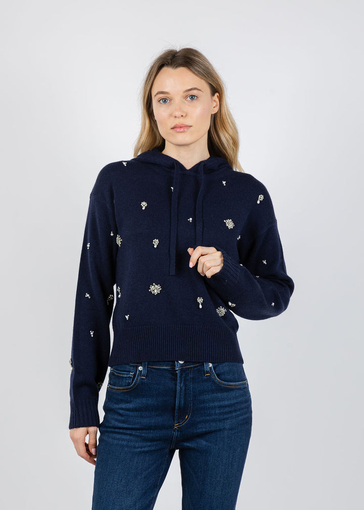 Simkhai Karmen Embellished Hoodie in Midnight available at Barbara Katz