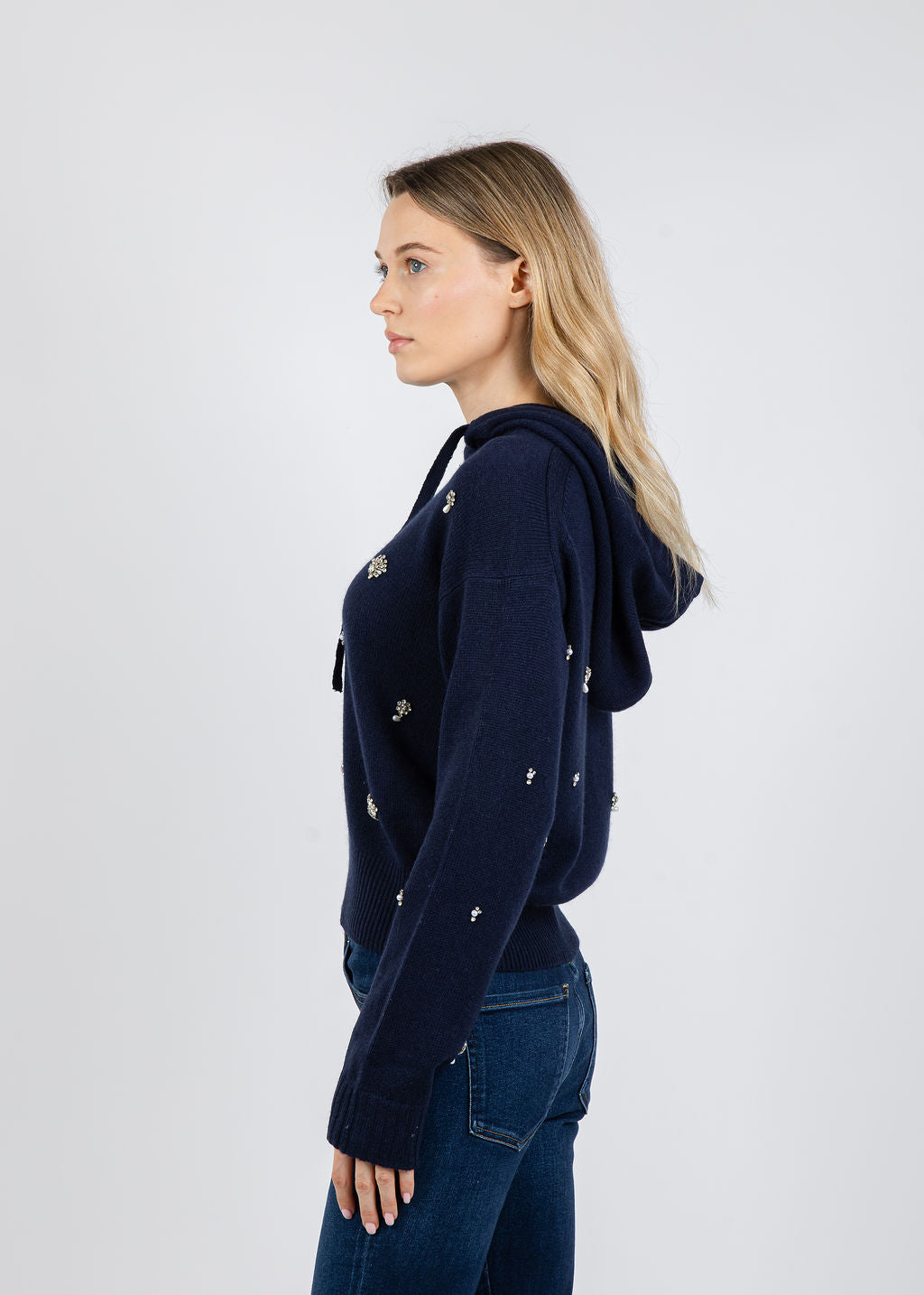 Simkhai Karmen Embellished Hoodie in Midnight available at Barbara Katz