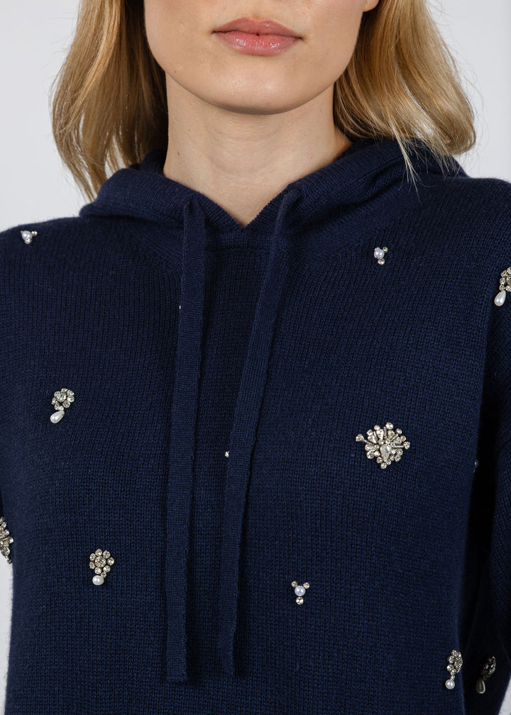 Simkhai Karmen Embellished Hoodie in Midnight available at Barbara Katz