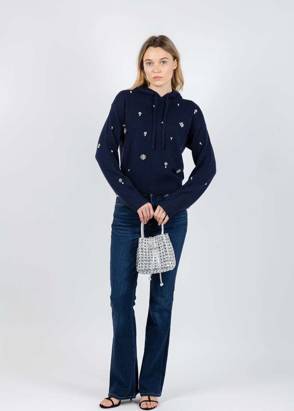 Simkhai Karmen Embellished Hoodie in Midnight available at Barbara Katz