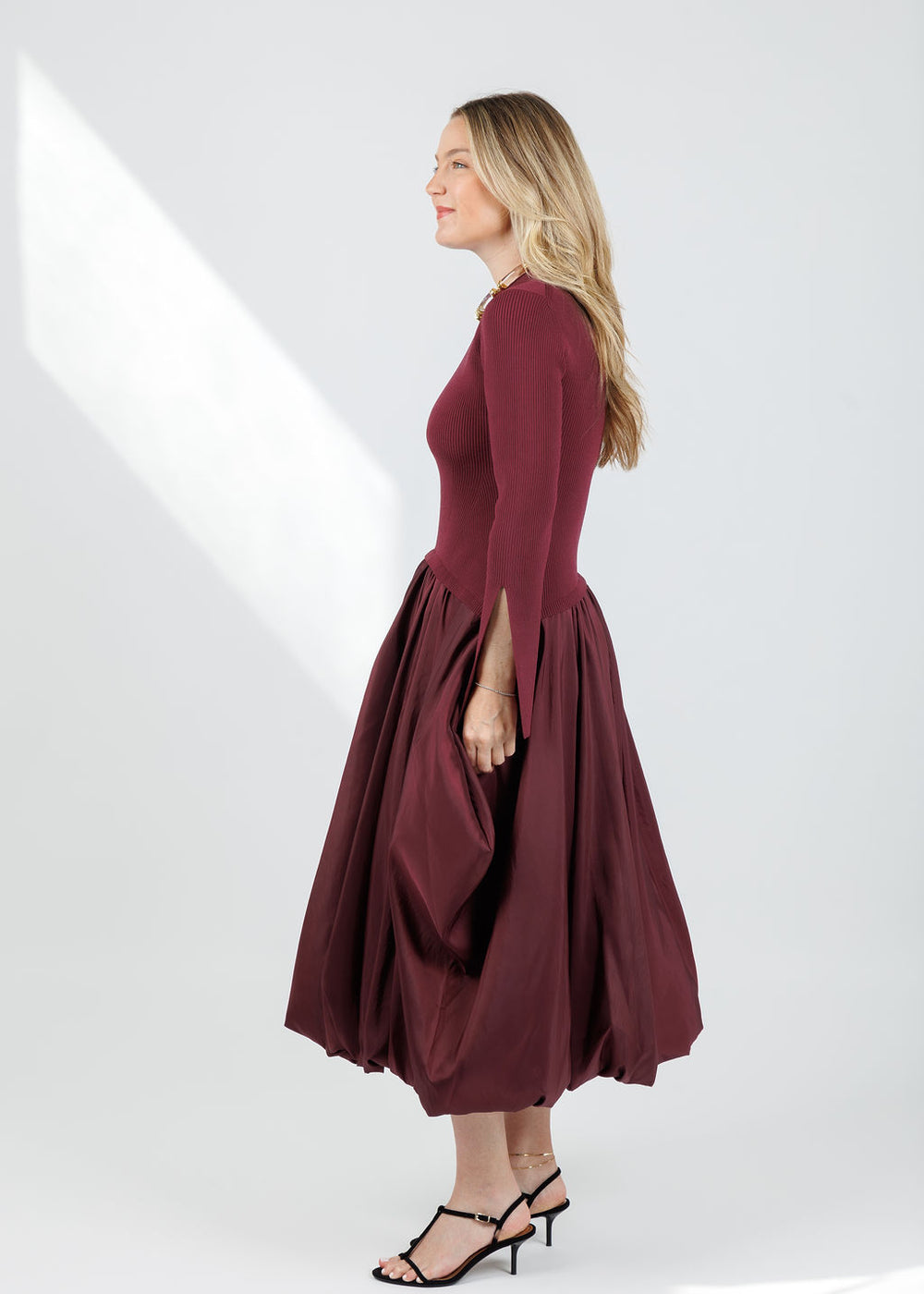Simkhai Kenlie Long Sleeve Mock Neck Midi Dress in Cranberry available at Barbara Katz
