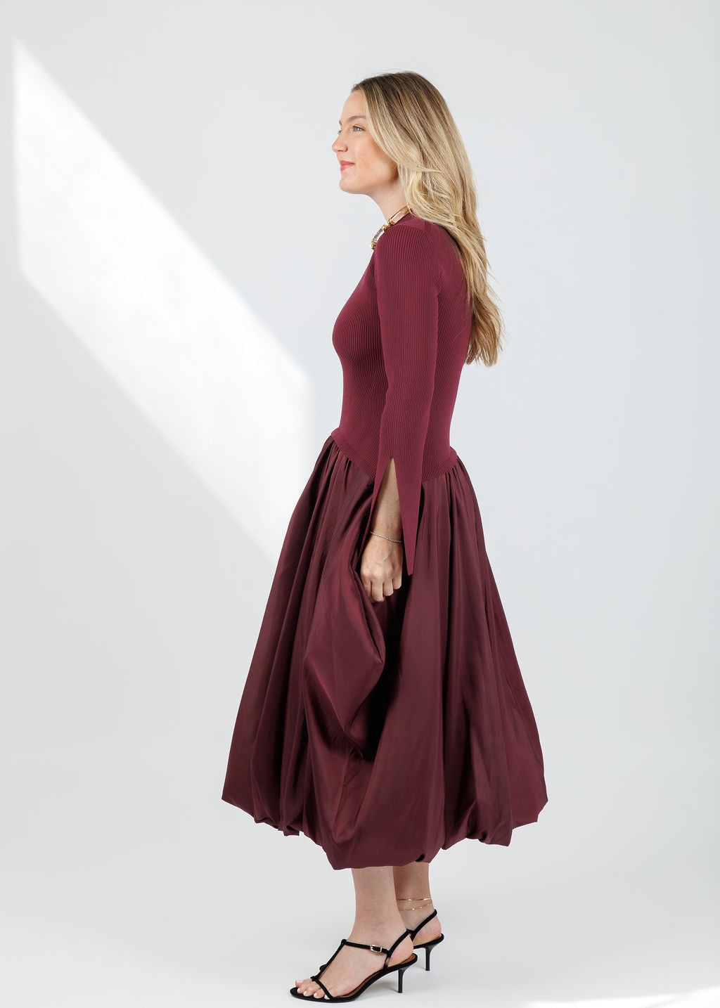 Simkhai Kenlie Long Sleeve Mock Neck Midi Dress in Cranberry available at Barbara Katz