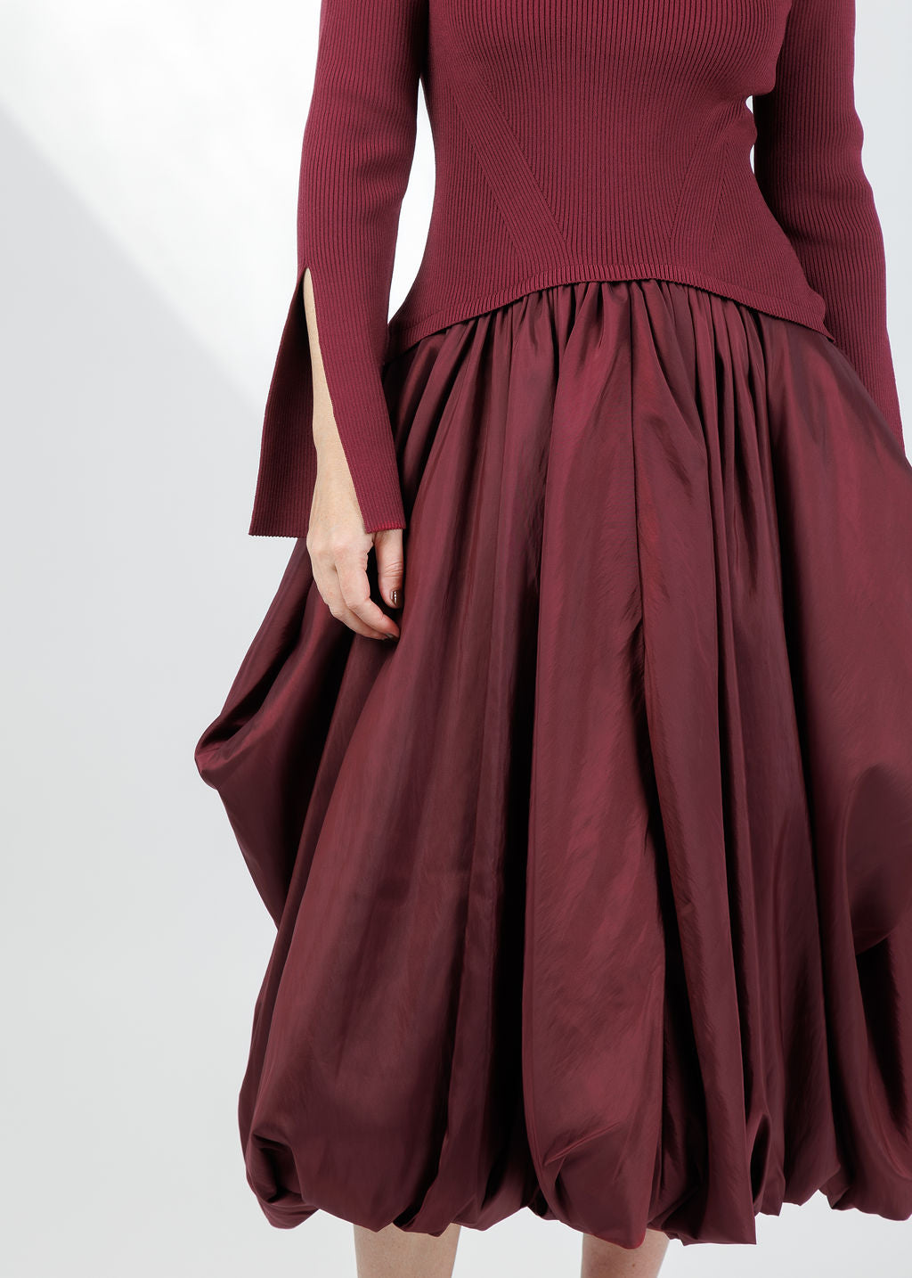 Simkhai Kenlie Long Sleeve Mock Neck Midi Dress in Cranberry available at Barbara Katz