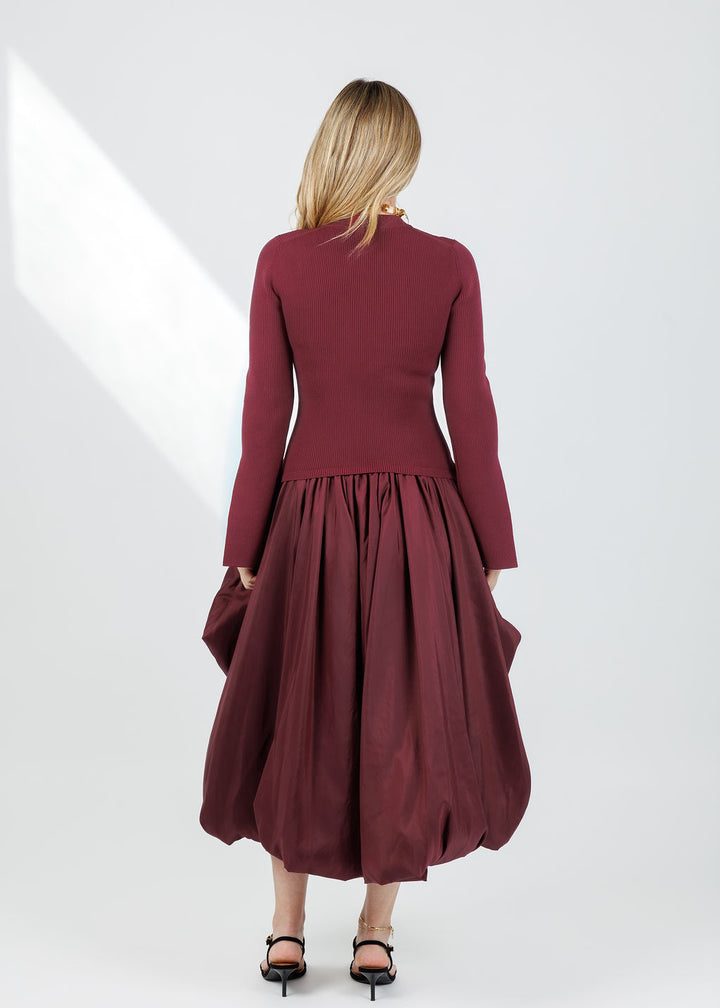 Simkhai Kenlie Long Sleeve Mock Neck Midi Dress in Cranberry available at Barbara Katz