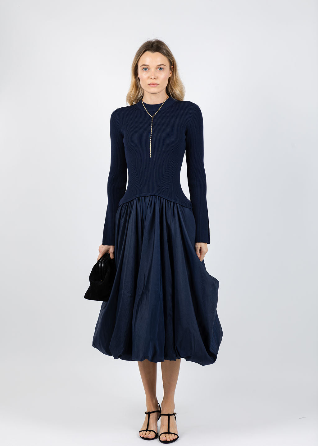 Simkhai Kenlie Long Sleeve Mock Neck Midi Dress in Midnight available at Barbara Katz