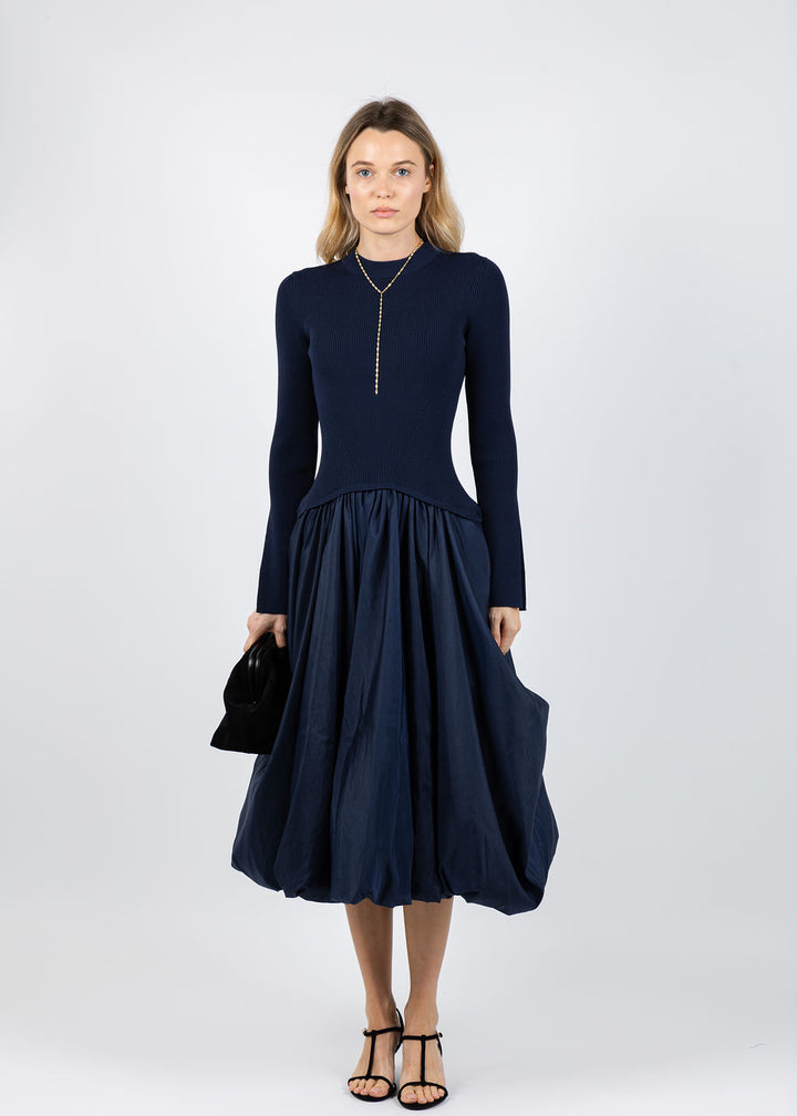 Simkhai Kenlie Long Sleeve Mock Neck Midi Dress in Midnight available at Barbara Katz