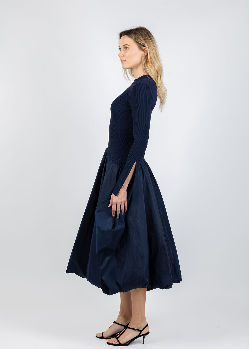 Simkhai Kenlie Long Sleeve Mock Neck Midi Dress in Midnight available at Barbara Katz