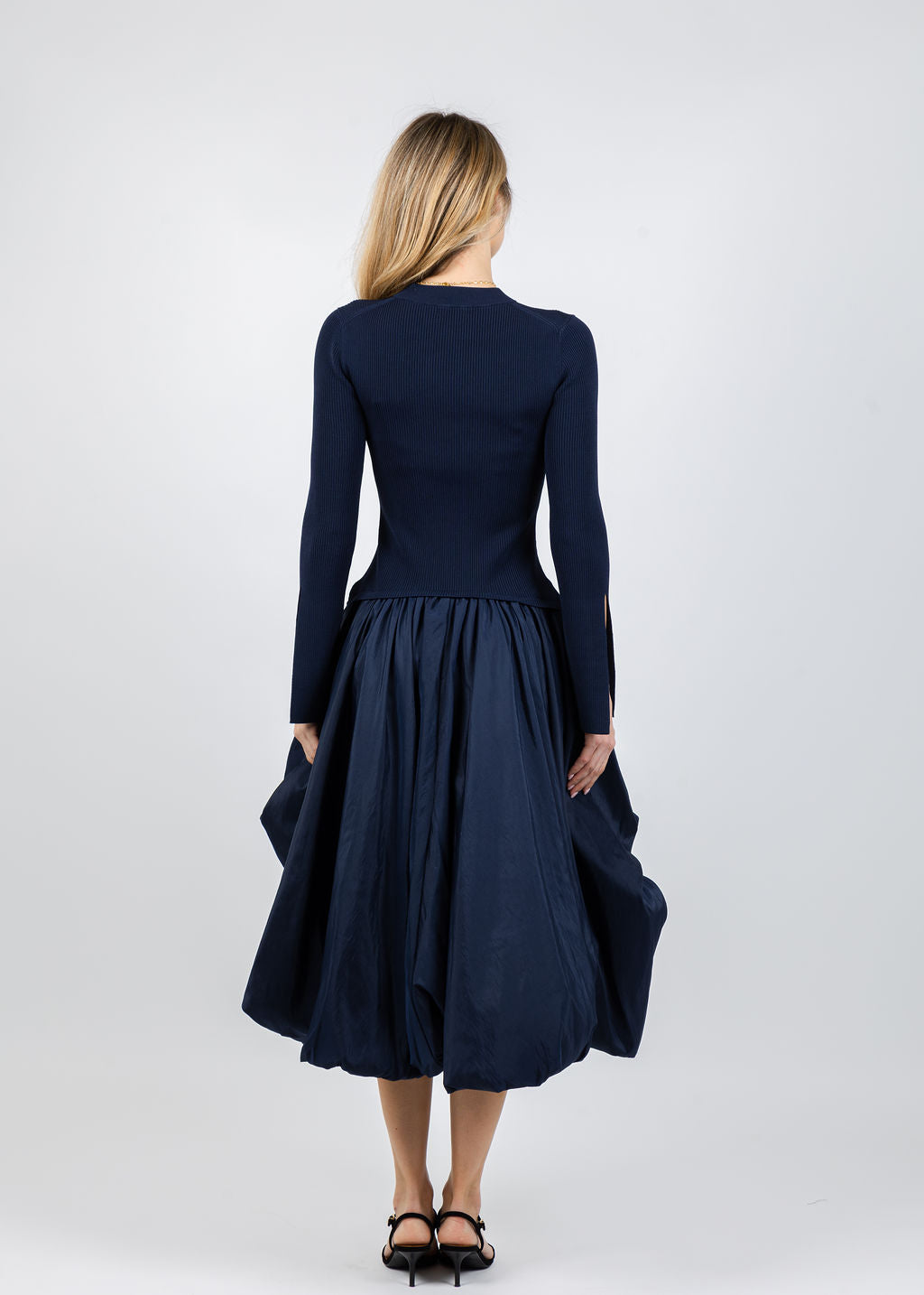 Simkhai Kenlie Long Sleeve Mock Neck Midi Dress in Midnight available at Barbara Katz