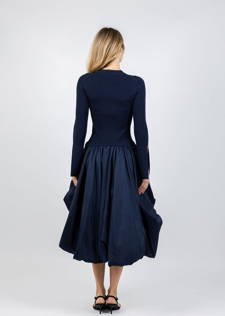 Simkhai Kenlie Long Sleeve Mock Neck Midi Dress in Midnight available at Barbara Katz