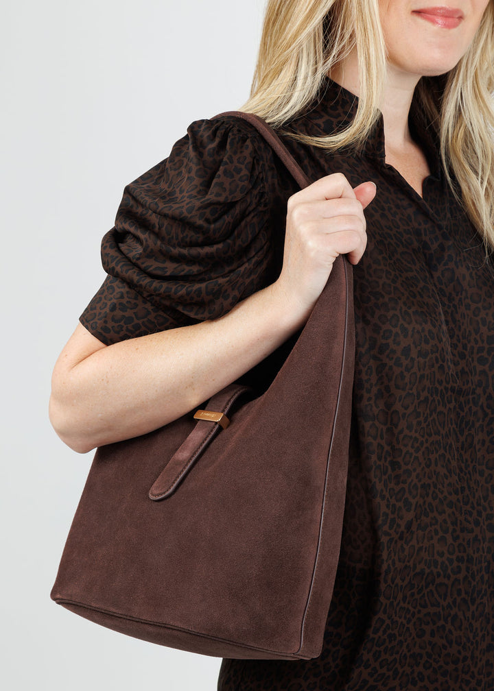 Simkhai Khai Suede Hobo Bag in Cacao available at Barbara Katz