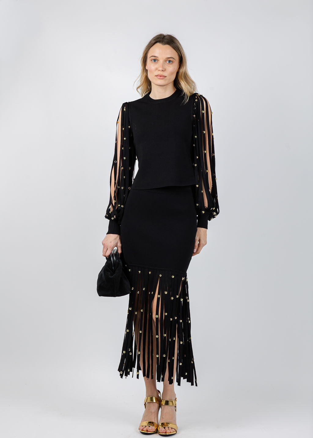 Simkhai Kinney Long Sleeve Top paired with matching Simkhai Melva Midi Skirt in Black available at Barbara Katz