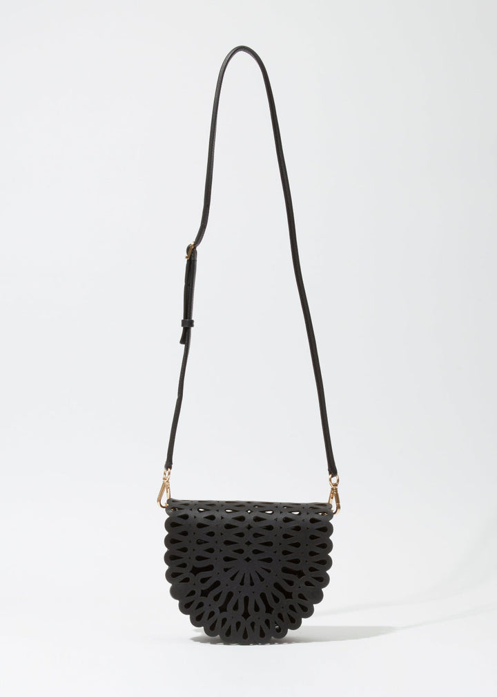 Simkhai Mccall Laser-Cut Leather Saddle Bag in Black available at Barbara Katz