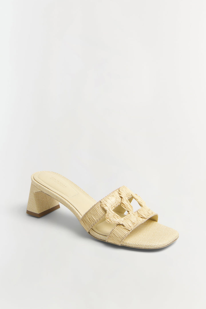 Simkhai Monogram Raffia Block Heel Sandal in Natural available at Barbara Katz