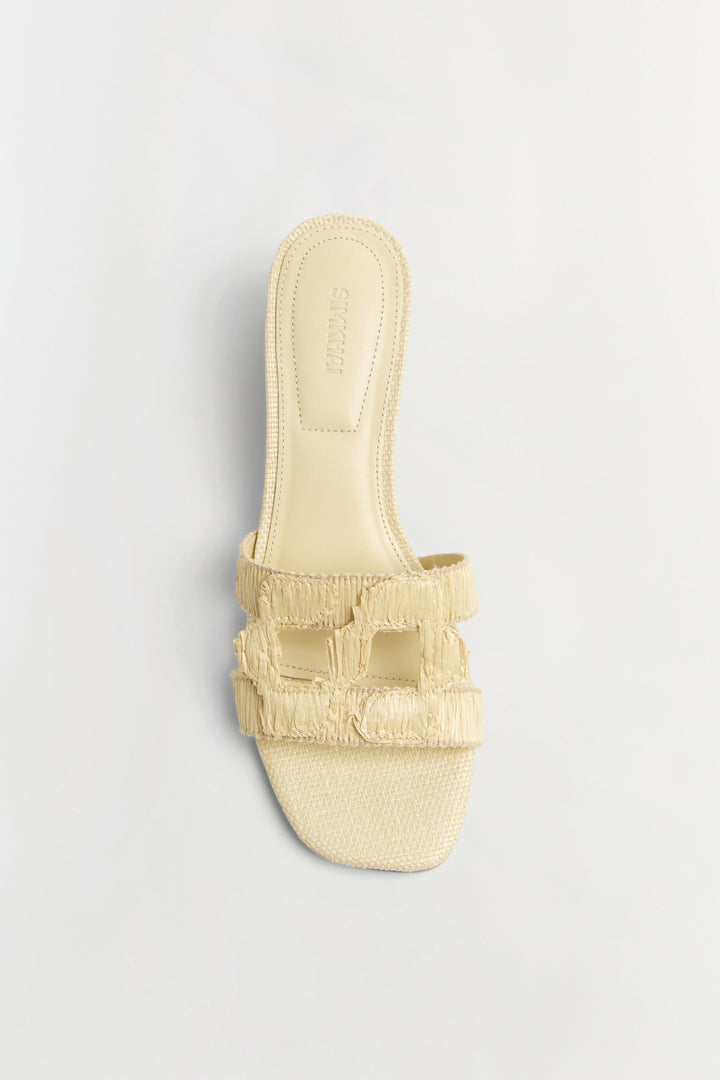 Simkhai Monogram Raffia Block Heel Sandal in Natural available at Barbara Katz
