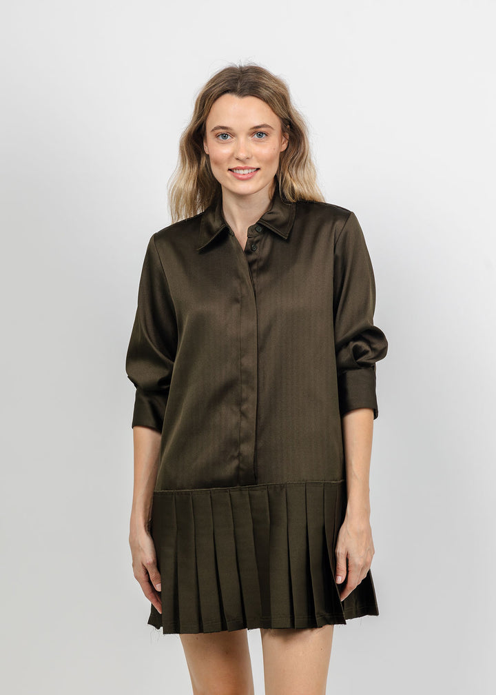 Simkhai Regina Short Sleeve Mini Dress in Dark Olive available at Barbara Katz