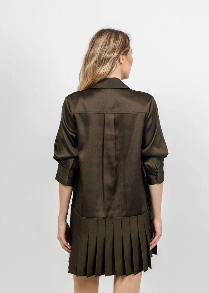 Simkhai Regina Short Sleeve Mini Dress in Dark Olive available at Barbara Katz